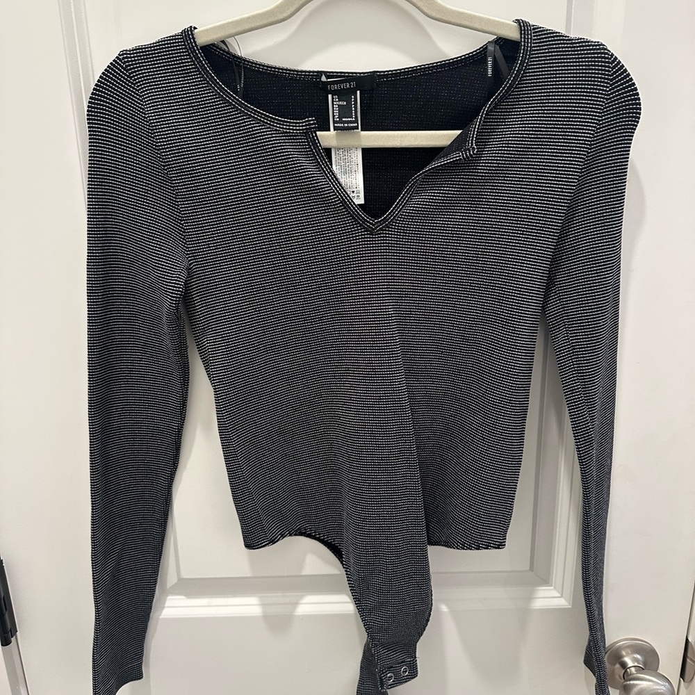 Forever 21 Black and White Striped Bodysuit